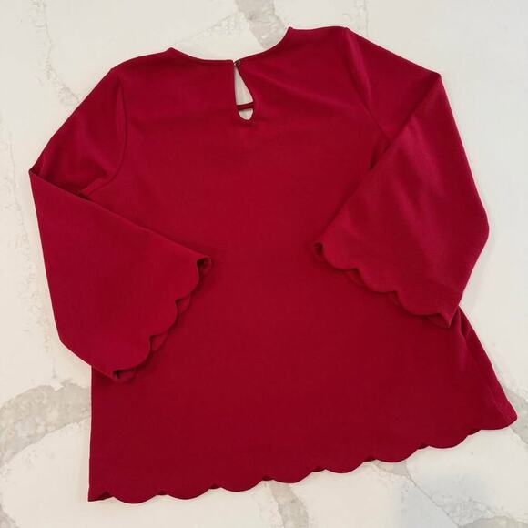 Jodifl Long Bell Sleeve Scalloped Hem Blouse Women’s Medium Bright Red Keyhole - Picture 7 of 7